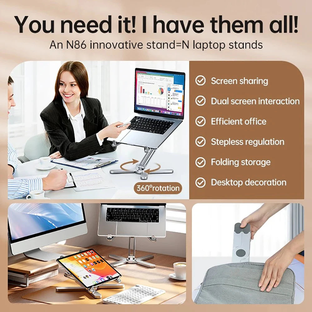 360° Foldable Laptop Stand — Aluminum Adjustable Heat-Dissipating Notebook Holder