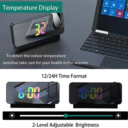 LED Projection Alarm Clock — Large Display, Rotating Ceiling/Wall Projector, Desk Clock for Home & Office
