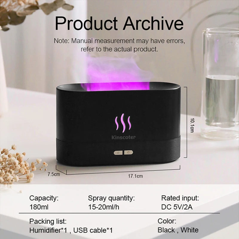 Flame-Effect Aroma Diffuser — Ultrasonic Cool Mist Humidifier & Essential Oil Lamp