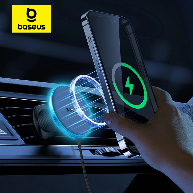 Magnetic Fast Charger Car Mount – 15W Wireless, 360° Rotation