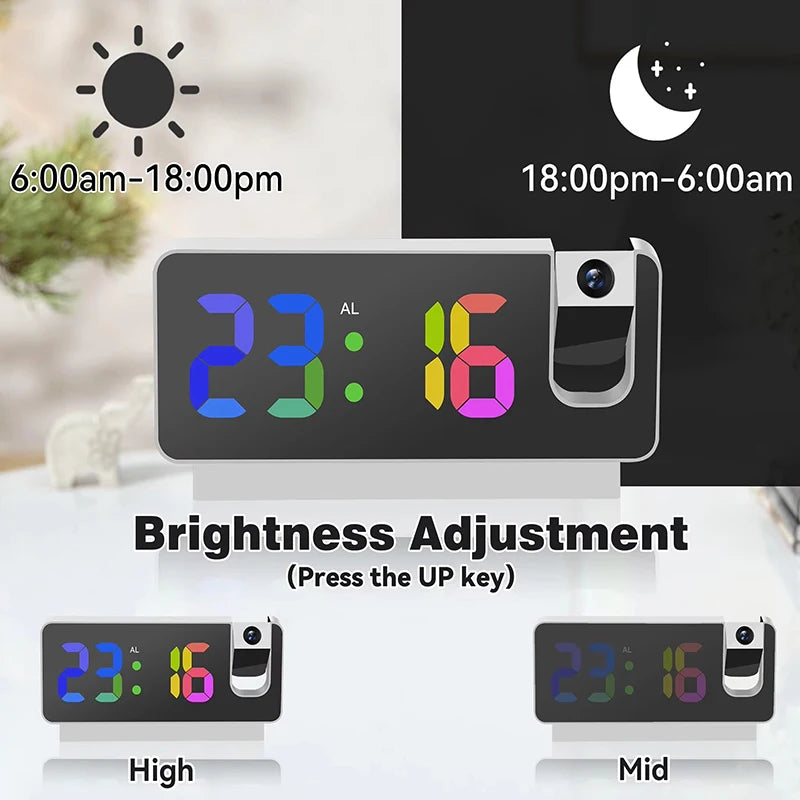 LED Projection Alarm Clock — Large Display, Rotating Ceiling/Wall Projector, Desk Clock for Home & Office