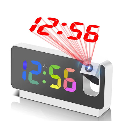LED Projection Alarm Clock — Large Display, Rotating Ceiling/Wall Projector, Desk Clock for Home & Office