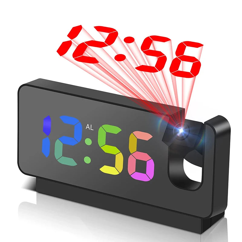 LED Projection Alarm Clock — Large Display, Rotating Ceiling/Wall Projector, Desk Clock for Home & Office